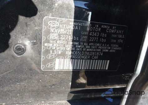 2022 Hyundai Ioniq Plug-In Hybrid Se z USA, uszkodzony, nr VIN KMHC65LD1NU281874